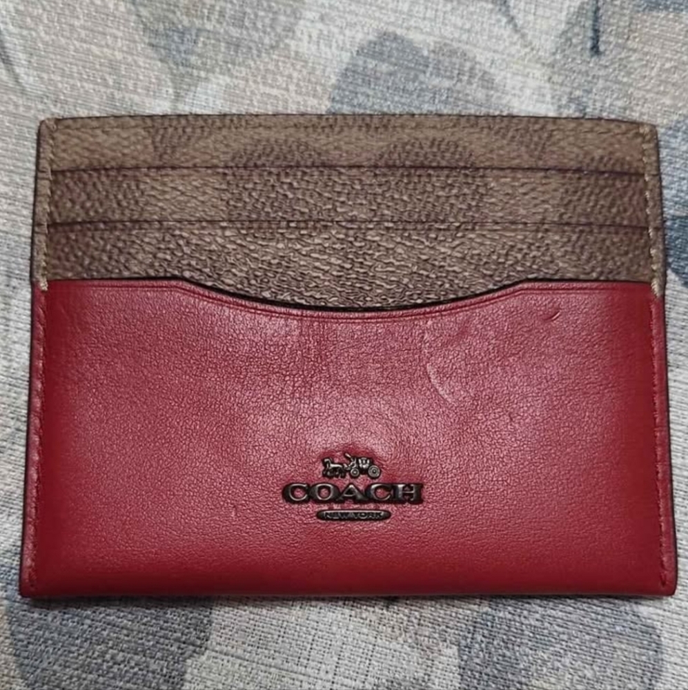 Coach Red and Brown Leather Card Holder